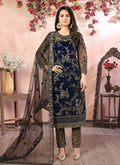 Navy Blue Embroidered Pant Style Salwar Suit