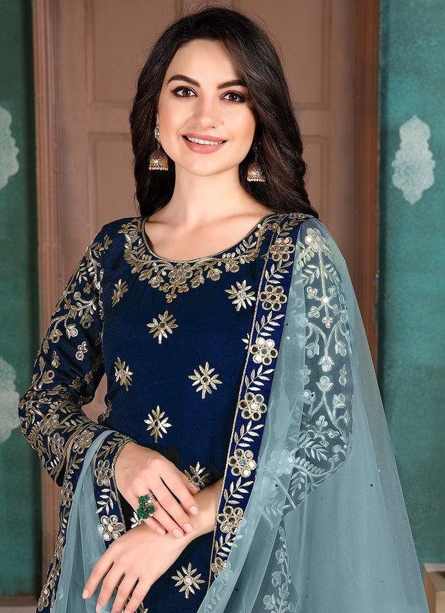 Blue Art Silk Punjabi Suit 183434