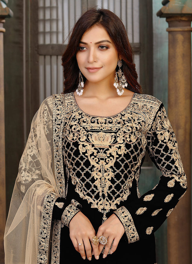 Buy Black Zari Embroidered Pant Style Suit In Usa online