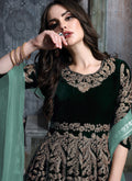 Green Golden Embroidered Indian Anarkali Suit, Salwar Kameez