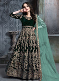 Indian Clothes - Green Golden Embroidered Indian Anarkali Suit