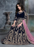Blue And Pink Embroidered Indian Anarkali Suit