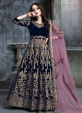 Indian Clothes - Blue And Pink Embroidered Indian Anarkali Suit