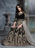 Black And Grey Embroidered Indian Anarkali Suit