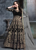 Indian Clothes - Black And Grey Embroidered Indian Anarkali Suit