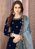 Navy Blue Embroidered Salwar Kameez Suit, Salwar Kameez