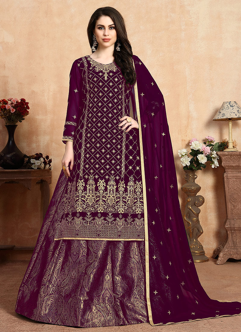 Purple Golden Lehenga Style Suit