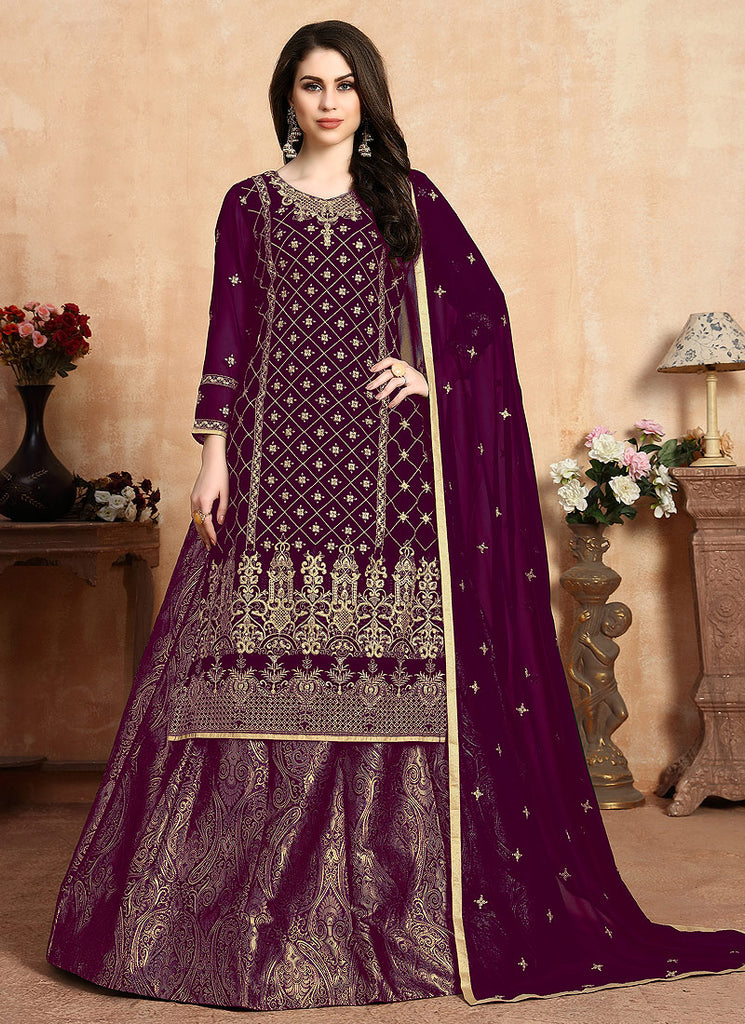 Purple Golden Lehenga Style Suit