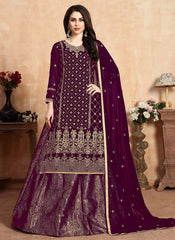 Purple Golden Lehenga Style Suit