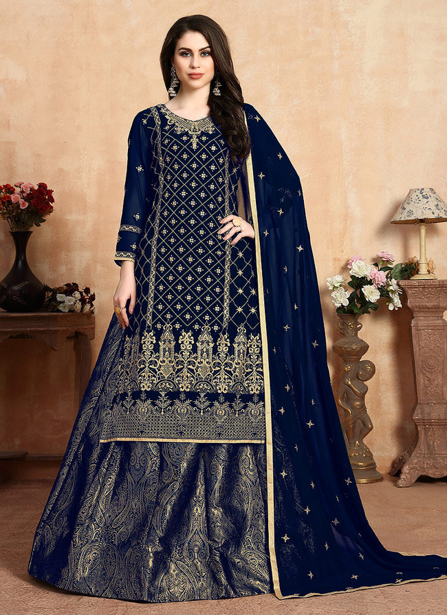 Blue Golden Lehenga Style Suit