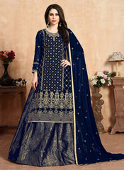 Blue Golden Lehenga Style Suit