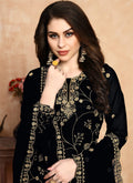 Black Golden Embroidered Designer Sharara Style Suit, Salwar Kameez