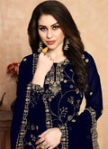 Navy Blue Golden Embroidered Designer Sharara Style Suit, Salwar Kameez