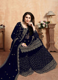 Navy Blue Golden Embroidered Designer Sharara Style Suit