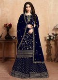 Navy Blue Golden Designer Sharara Suit