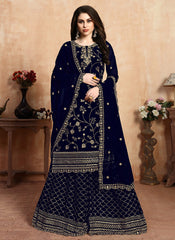 Navy Blue Golden Designer Sharara Suit