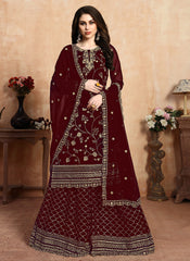 Red Golden Designer Sharara Suit
