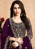 Indian Clothes - Purple Zari Embroidered Designer Anarkali Suit,salwar kameez