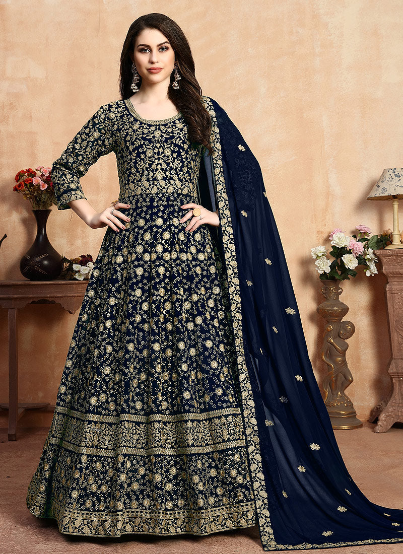 Navy Blue Designer Anarkali Suit