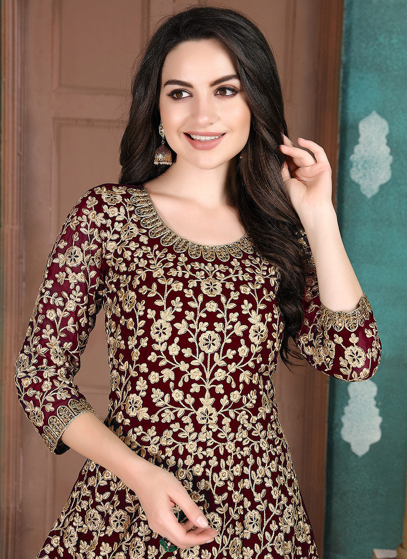 Indian Dresses - Marron Anarkali Suit
