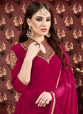 Pink Golden Georgette Slit Style Anarkali Pant Suit