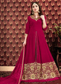 Pink Golden Georgette Slit Style Anarkali Pant Suit