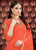 Orange Golden Georgette Slit Style Anarkali Pant Suit