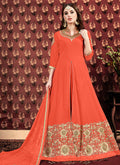 Orange Golden Georgette Slit Style Anarkali Pant Suit