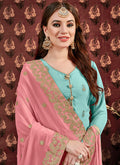 Blue And Pink Golden Georgette Gharara Suit