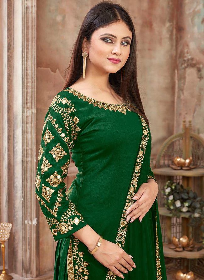 Green Embroidered Traditional Patiala Suit