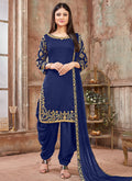Dark Blue Embroidered Traditional Patiala Suit