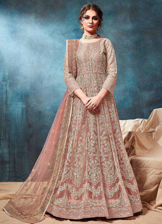 Buy Light Peach Embroidered Anarkali Gown Party Wear Online at Best Price |  Cbazaar