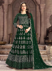 Indian Clothes - Dark Green Embroidered Wedding Anarkali Suit