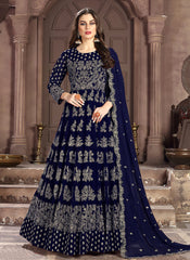 Indian Clothes - Dark Blue Embroidered Wedding Anarkali Suit