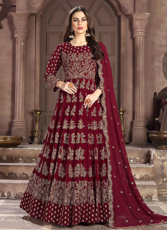 Indian clothes - Red Embroidered Wedding Anarkali Suit
