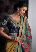 Mustard And Blue Silk Saree In usa uk canada