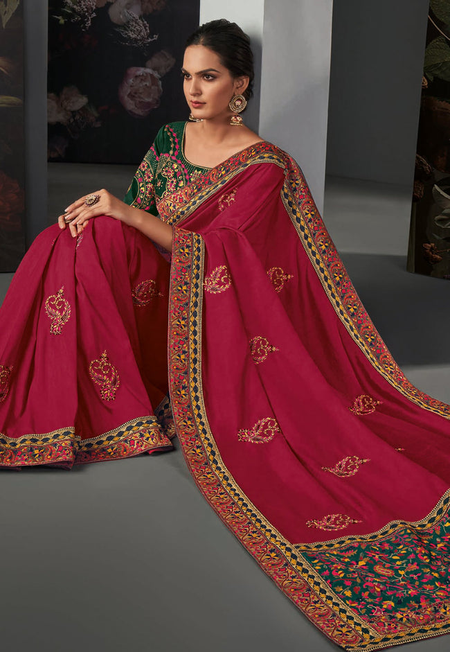 Red And Blue Silk Saree In usa uk canada