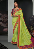 Neon Green Traditional Embroidered Silk Saree