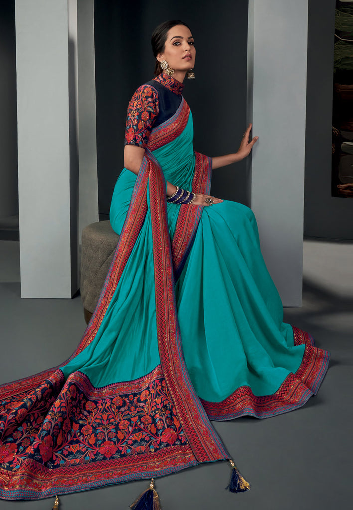 Aqua Blue Silk Saree In usa uk canada