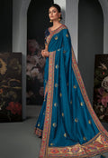Blue Dual Tone Traditional Embroidered Silk Saree