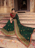 Green And Maroon Zari Embroidered Saree