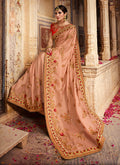 Peach And Orange Zari Embroidered Saree