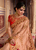 Peach And Orange Zari Embroidered Saree