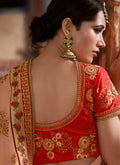 Peach And Orange Zari Embroidered Saree