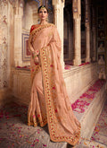 Peach And Orange Zari Embroidered Saree