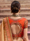 Golden Beige And Orange Zari Embroidered Saree