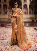 Golden Beige And Orange Zari Embroidered Saree