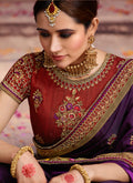 Purple And Maroon Zari Embroidered Saree