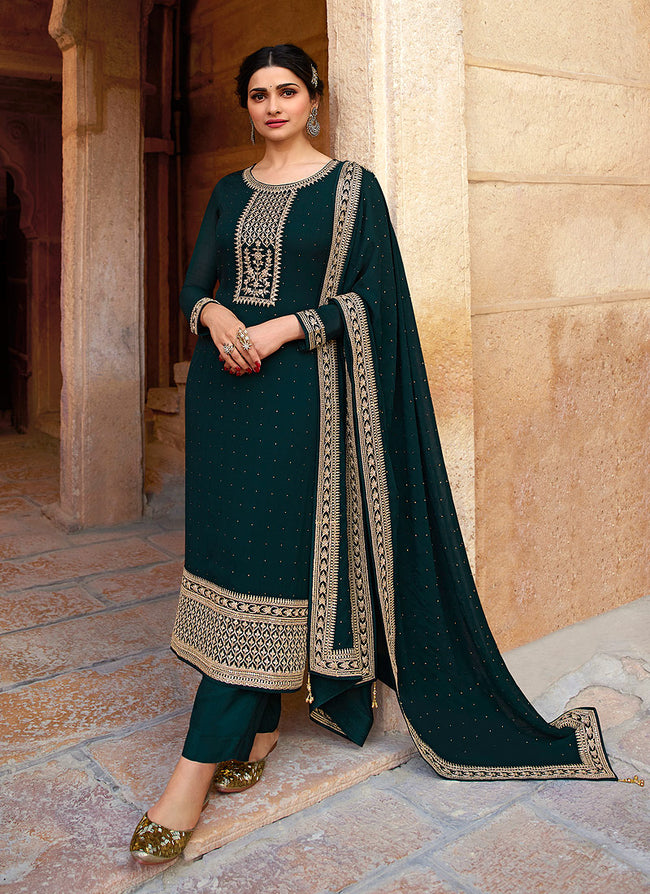 Fancy Fabric Party Look Dark Green Color Fashionable Salwar Suit