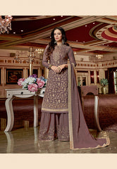 Mauve Golden Traditional Georgette Sharara Suit